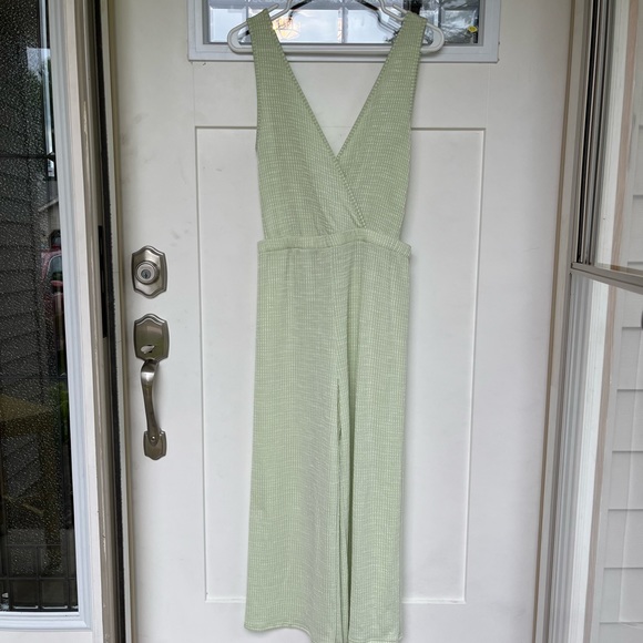 Caution To The Wind Pants & Jumpsuits Caution To The Wind Sage Green V Neck Jumpsuit With